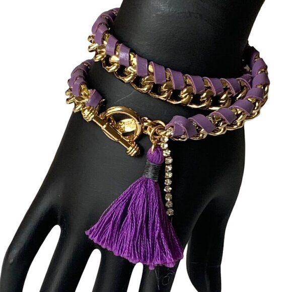 Rebecca Minkoff for Ettika Double Wrap Gold Chain Purple Leather Bracelet - Picture 2 of 9